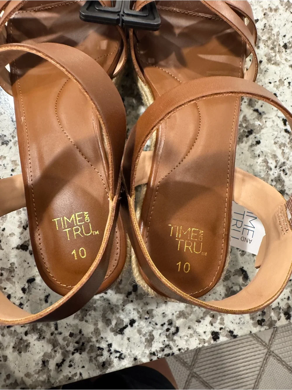 Time and Tru Brown Espadrille Wedge Sandals with Ankle Strap